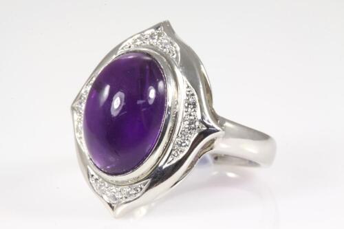 Cabachon cut Amethyst and Diamond Ring