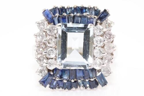 Aquamarine, Sapphire and Diamond Ring