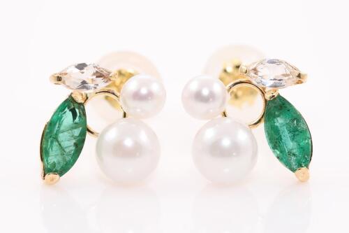 Pearl, Emerald & Topaz Earrings