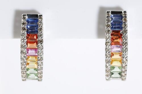 Multi Colour Sapphire & Diamond Earrings
