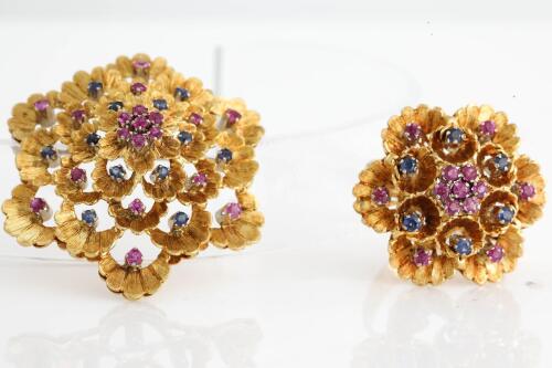 Ruby and Sapphire Brooch and Ring