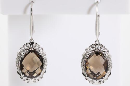 Smokey Quartz and Diamond Earrings