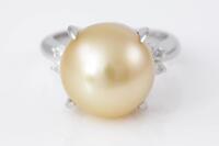 Golden South Sea Pearl and Diamond Ring