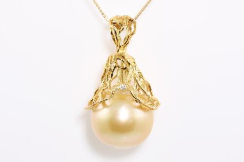 Golden South Sea Pearl and Diamond Pendant