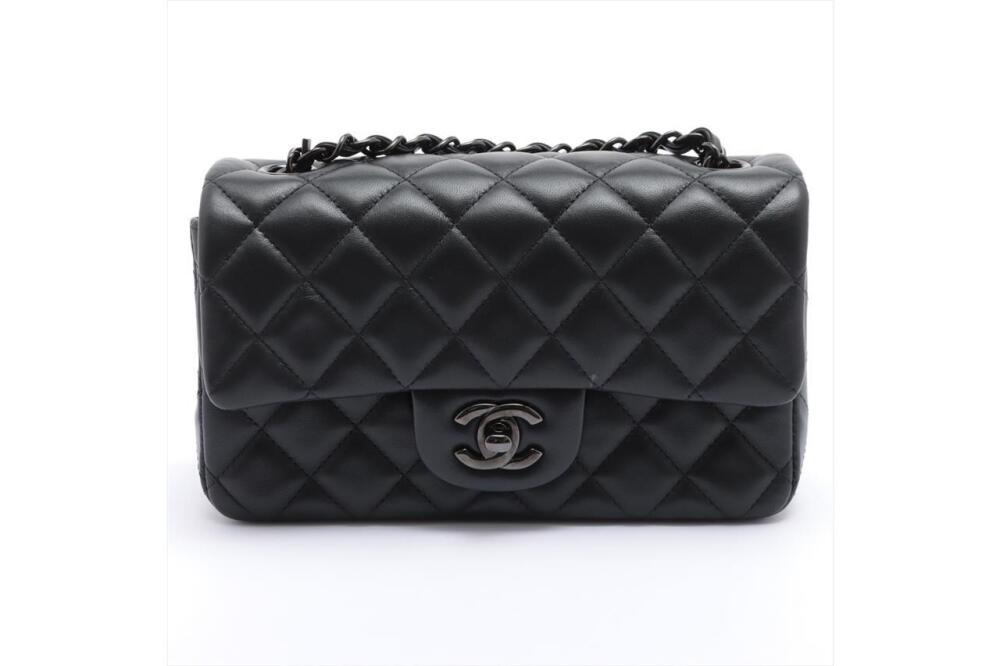 Chanel Mini Rectangular Flap with Top Handle Black Lambskin Antique Gold  Hardware in 2023
