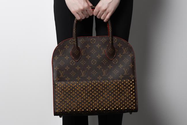 Louis Vuitton Brown Monogram Calf Hair Red Spikes Iconoclasts Christian Louboutin Tote