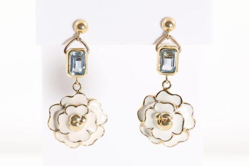 Enamel and Topaz Flower Earrings