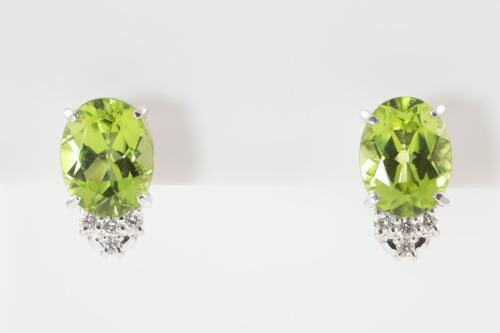 Peridot and Diamond Stud Earrings