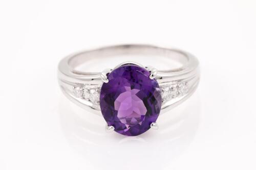 3.17ct Amethyst and Diamond Ring