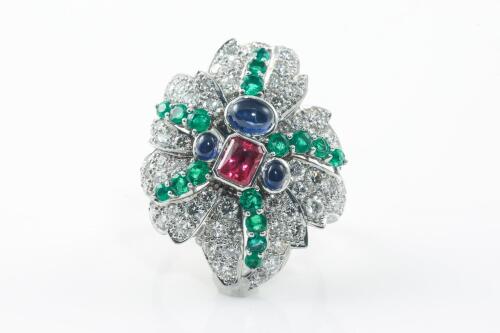 Emerald, Ruby, Sapphire & Diamond Dress Ring