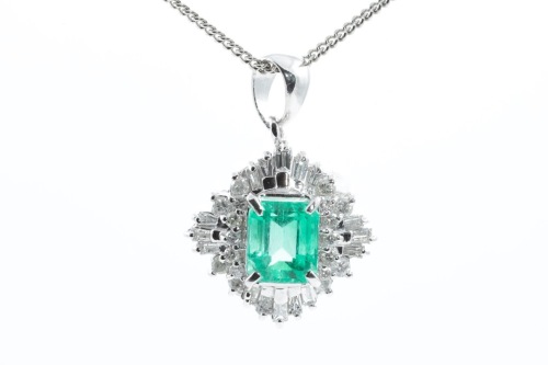 1.24ct Emerald and Diamond Pendant
