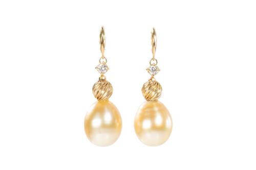 Golden South Sea Pearl and Diamond Earrings