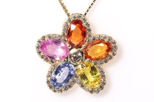 Multi-Colour Sapphire and Diamond Pendant