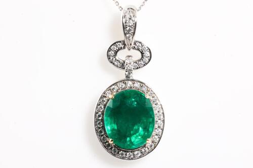 4.02ct Emerald and Diamond Pendant