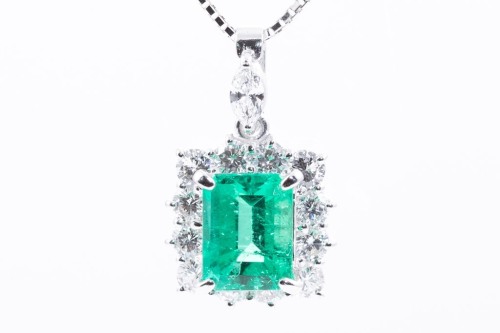 1.46ct Emerald and Diamond Pendant