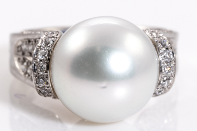 12.0mm South Sea Pearl and Diamond Ring