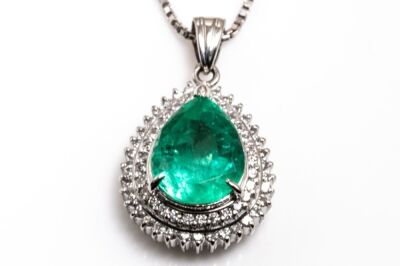 3.24ct Emerald and Diamond Pendant - 2