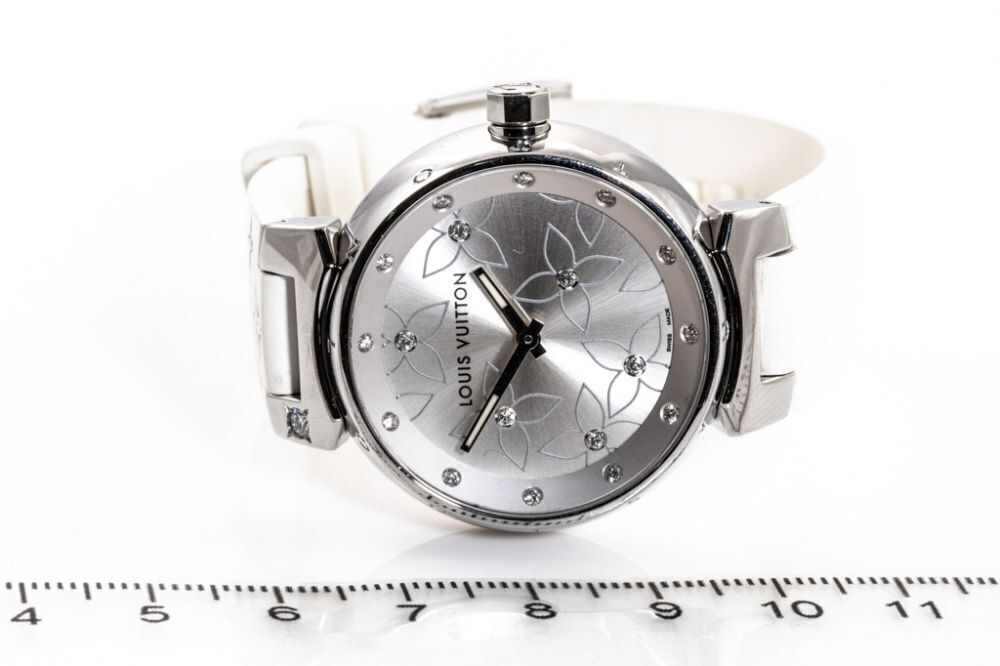 Louis Vuitton White Stainless Steel Tambour Lovely Women's Wristwatch 34 MM  at 1stDibs