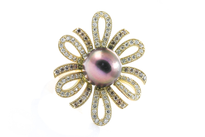 11.4mm Tahitian Pearl and Diamond Ring