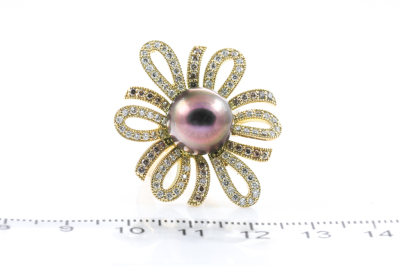 11.4mm Tahitian Pearl and Diamond Ring - 2