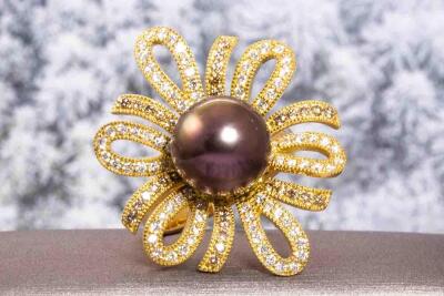 11.4mm Tahitian Pearl and Diamond Ring - 7