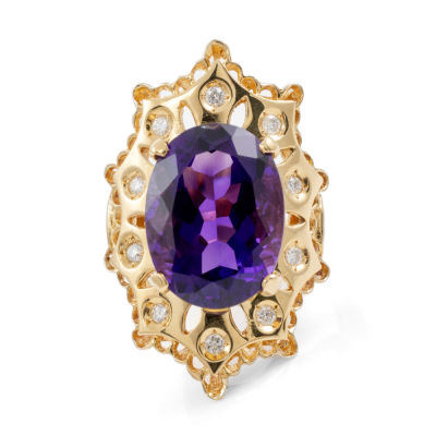 7.85ct Amethyst and Diamond Ring