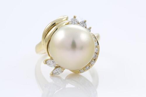 Golden South Sea Pearl and Diamond Ring