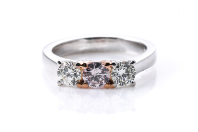 0.95ct Pink & White Diamond Trilogy Ring