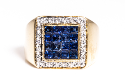 1.80ct Sapphire and Diamond Mens Ring
