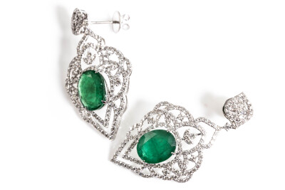 8.95ct Emerald and Diamond Earrings - 8
