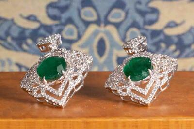 8.95ct Emerald and Diamond Earrings - 9