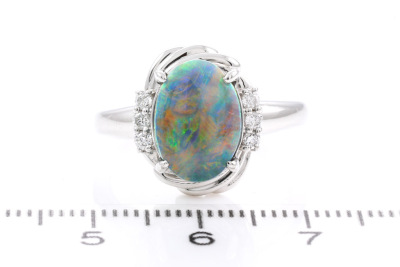 2.60ct Solid Black Opal and Diamond Ring - 2