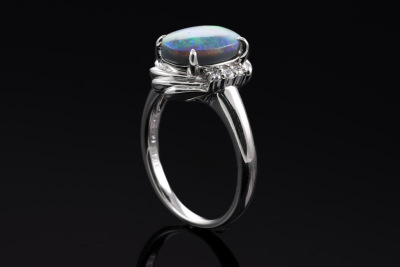 2.60ct Solid Black Opal and Diamond Ring - 5