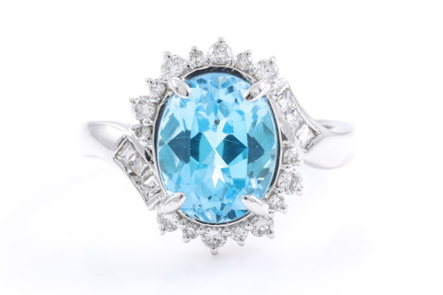 Topaz 3.66ct, Diamond & Platinum Ring