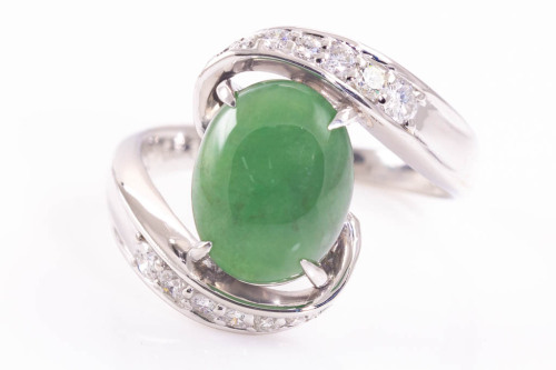 2.96ct Natural Jade and Diamond Ring