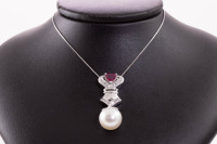13.0mm Pearl, Ruby and Diamond Pendant