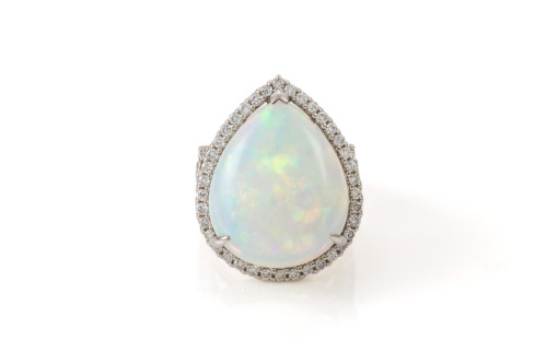 17.90ct White Opal and Diamond Ring