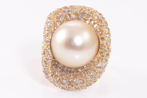 14.0mm Golden Pearl & Diamond Dress Ring