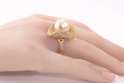 14.0mm Golden Pearl & Diamond Dress Ring - 7