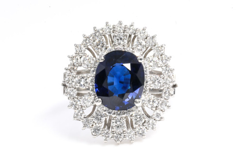 2.98ct Blue Sapphire and Diamond Ring