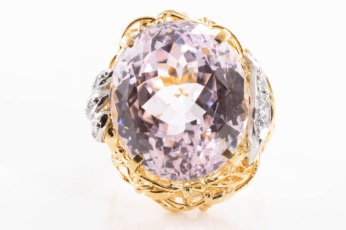 23.55ct Kunzite and Diamond Ring