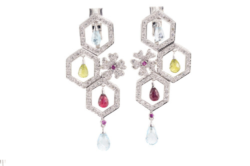 Mixed Gemstones and Diamond Earrings