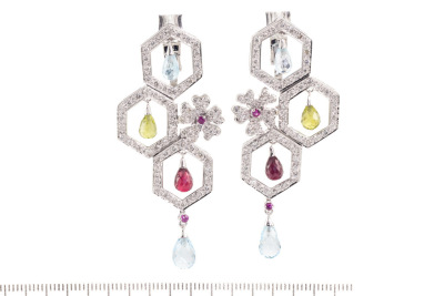 Mixed Gemstones and Diamond Earrings - 2