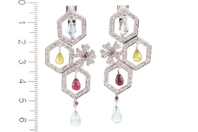Mixed Gemstones and Diamond Earrings - 3