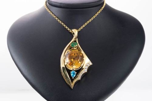 Citrine, Emerald, Topaz, Diamond Pendant