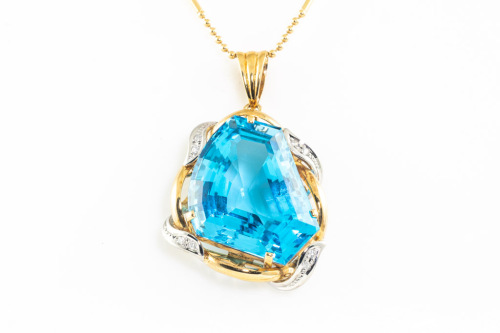 58.76ct Blue Topaz and Diamond Pendant