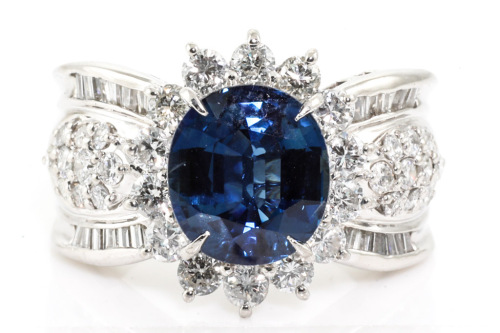 3.58ct Blue Sapphire and Diamond Ring