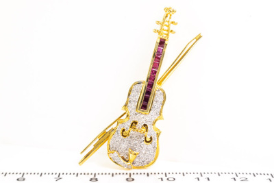 Ruby and Diamond Violin Brooch - 4