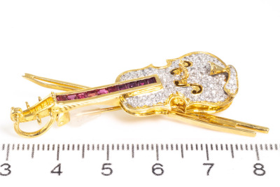 Ruby and Diamond Violin Brooch - 5