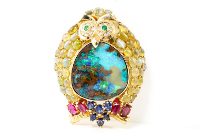 25.40ct Opal, Gemstone & Diamond Brooch